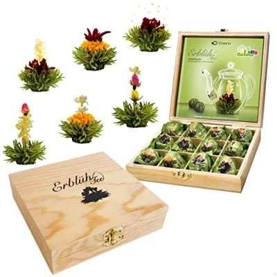Image de Creano Coffret Cadeau Fleurs de Thé dans une Boîte à en Bois 12 Thés Fleuris 6 Sortes vert
