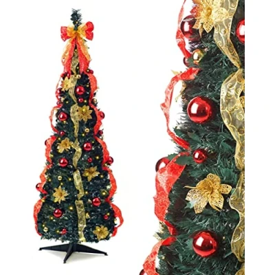 Image de Best Artificial Sapin de Noël pop up pré décoré avec lumières (rouge/doré)