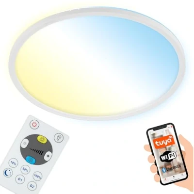 Image de BRILONER plafonnier LED plat Smart Home, fonctionne avec Alexa, télécommande, lampe LED, de salon, panneau chambre, couloir, 29,3x2,5 cm, blanc