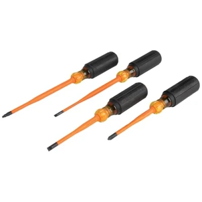 Image de Klein Tools 33734INS Lot de 4 tournevis isolés à pointe fine 1000 V, Phillips, armoire, fine, poignée rembourrée