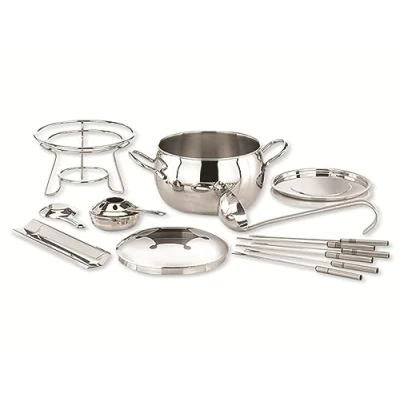 Image de APS Service à Fondue et Punch, Pince Sucre, feu, caquelon Fondue, Couvercle en Acier Inoxydable, Poli Miroir, Support, chromé, louche, pour env. 2,2 litres de Liquide