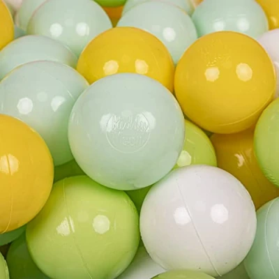 Image de KiddyMoon 700 ∅ 7Cm Balles Colorées Plastique pour Piscine Enfant Bébé Fabriqué en EU, Blanc/Menthe/Vert Clair/Jaune