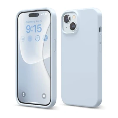 Image de elago Coque Silicone Liquide Compatible avec iPhone 15, Qualité Supérieure, Protection Intégrale [Structure Antichoc 4 Couches], Doublure Microfibre Douce Anti Rayures (Bleu Clair)