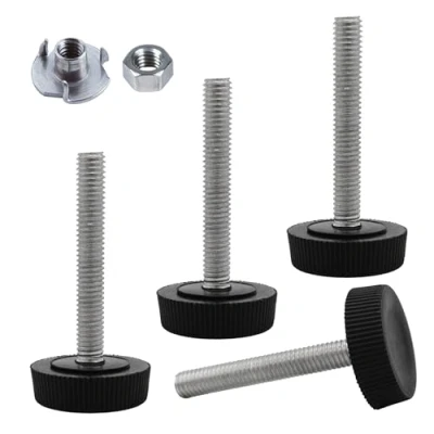 Image de SKIR&#039;CO Lot de 4 pieds nivellement meubles M6 x 40 mm, ronds réglables 25 mm diamètre, pied fileté (écrous inclus)