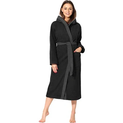 Image de Ladeheid Peignoir de Bain Éponge 100% Coton Femme LA40 191 (Noir 30/Gris Foncé 12, XXL)