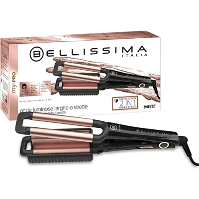 Image de Bellissima Fer à Friser My Pro Beach Waves GT20 400 Boucles Larges, Serrées, Effet Naturel Boucleur 3 Têtes Revêtement Céramique, Thermo Control entre 160 et 200