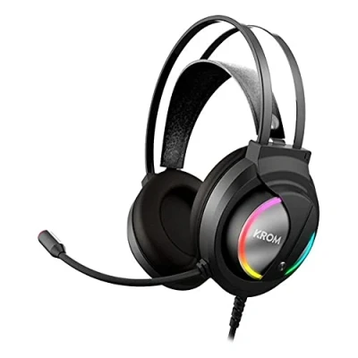 Image de KROM KAPPA NXKROMKAPPA Casque avec microphone, son stéréo arc en ciel à LED RVB, haut parleurs de 50 mm, bandeau réglable, micro flexible, USB, compatible PC, noir