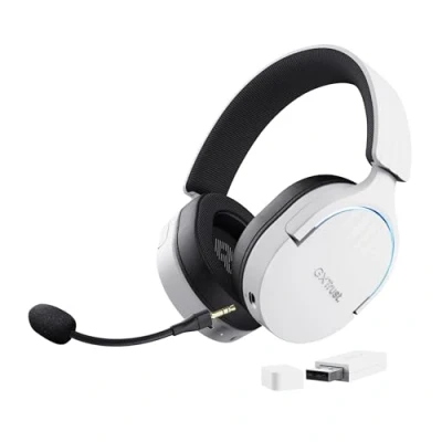 Image de Trust Gaming GXT 491W Fayzo Casque sans Fil Bluetooth + 2.4 GHz, Son Surround 7.1, Batterie 22 Heures, Pilotes 50mm, Microphone Antibruit, Gamer RGB Over Ear PC PS5 PS4 Switch, Blanc