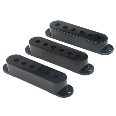 Image de Unxuey Lot de 3 cache micros noirs pour guitare électrique 48/50/52 mm à bobine simple 6 trous Fender Stratocaster Strat ST pièces rechange