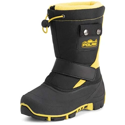 Image de Polar Enfants L&#039;hiver Thermique Chaude Fausse Fourrure Semelle En Caoutchouc Imperméable Bottes Noir/Jaune UK1/EU34 YC0696