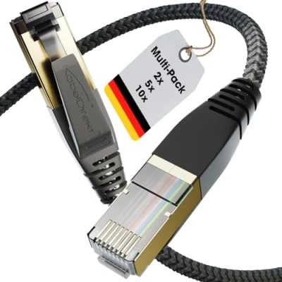 Image de KabelDirekt Câble Réseau Cat 8,Design Tressé Flexible,Résistant aux Chocs 2x 10m LAN/Ethernet,Connecteur RJ45,Transfert Jus