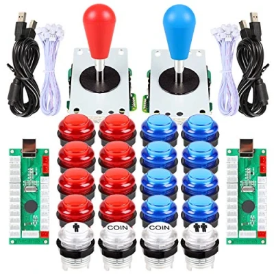 Image de EG STARTS 2 Joueurs LED Arcade DIY Pièces 2X encodeur USB + Ellipse Ovale Style Joystick 20x Boutons pour PC MAME Raspberry Pi Windows (Rouge &amp; Bleu)