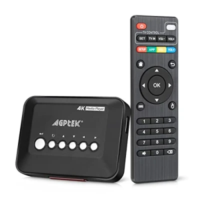 Image de 4K@30hz Lecteur Multimédia TV HDMI avec Sortie HDMI/AV, HD Media Player pour 14TB HDD/ 512G Clé USB/Carte SD/H.265 MP4, Télécommande MP3 AVI RMVB MPEG etc.