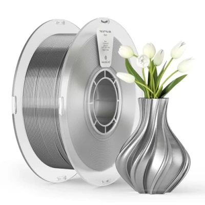 Image de PLA Silk Filament 1,75mm kexcelled, Surface en Soie, Brillance soyeuse, High Tenacity, Upgrade 3D Printing Filament, Précision Dimensionnelle +/ 0,03mm, Bobine de 1kg (2,2lbs), Argent