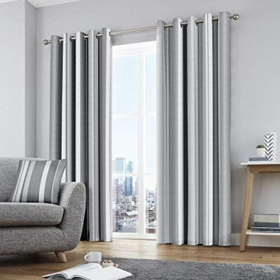 Image de Fusion Whitworth Stripe Paire de Rideaux à œillets 100 % Coton Gris 117 x 183 cm (l H)