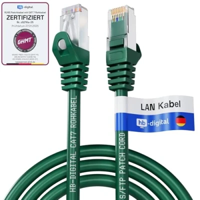 Image de HB DIGITAL 3 m Câble Ethernet LAN CAT 7 S/FTP PiMF LSZH AWG26 Réseau avec Connecteurs RJ45 6A 10 Gbits/s 600 MHz Idéal pour Panneau de Brassage Serveurs PC Laptop Smart TV DSL Vert