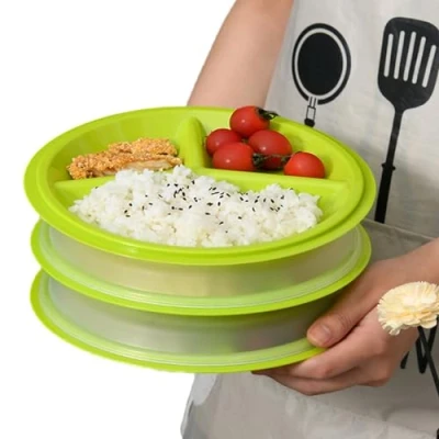 Image de Sporgo Lot de 3 Assiettes à micro ondes : vaisselle pour avec couvercle sans BPA réutilisables Boîte conservation résistante au compartiments