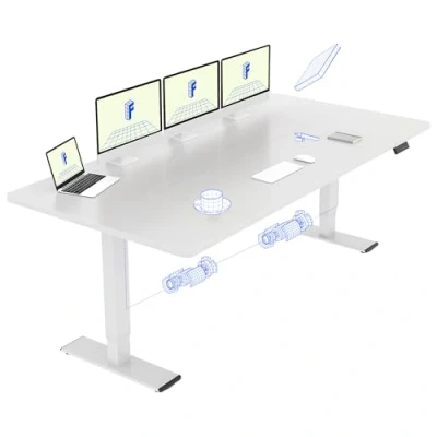 Image de FLEXISPOT Bureau Assis Debout 200 x 80 cm avec 2 Moteurs Puissants, Stable Réglable en Hauteur, Électrique Fonction Mémoire (Blanc + Blanc)