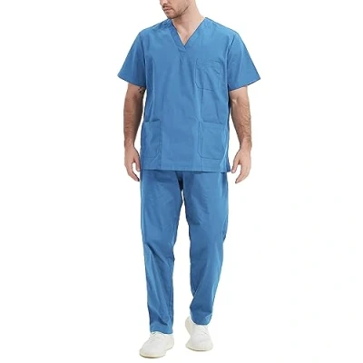 Image de Misemiya Ensemble Uniformes Unisexe Blouse Uniforme Médical avec Haut et Pantalon Ref.6801 6802 Small, Ciel Bleu