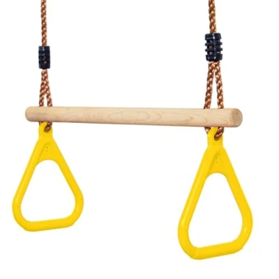 Image de Leogreen Trapèze en Bois, Anneaux et Barre de Gymnastique pour Enfant, Jeux Jardin Extérieur Intérieur, Jaune