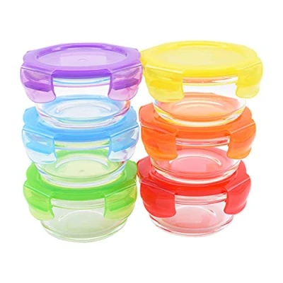 Image de ARSUK Pots des d&#039;aliments pour bébé, Boîte en Verre réutilisable récipient hermétique avec Couvercle empilable au Micro Ondes Lave Vaisselle (6pcs Verre)