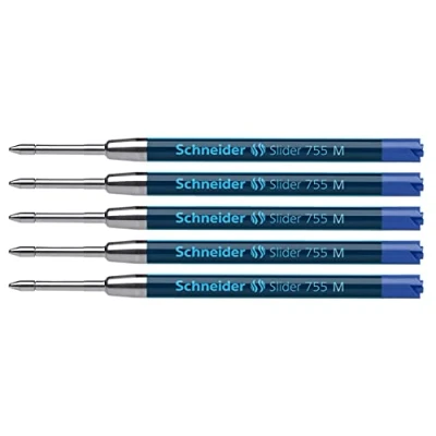 Image de Schneider Slider 755 175603 Lot de 5 recharges rechange (technologie ViscoGlide, indélébile, moyen) Bleu (trait moyen, bleu)