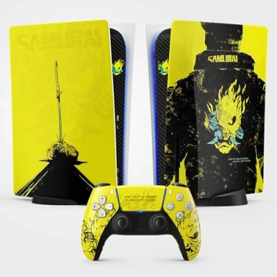 Image de Sticker PS 5 Cyber Punk Style, Autocollant 5, Console et Manette, Edition Standard Disque, Skin V (1 Manette)
