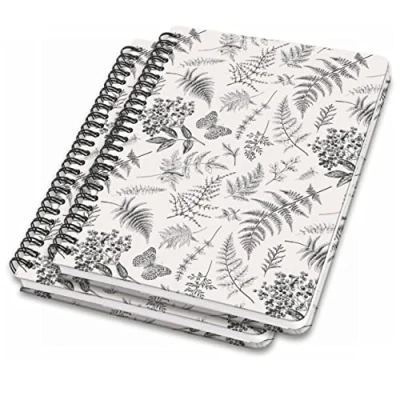 Image de SIGEL JN604 Lot de 2 Carnets notes à spirale basic, 16,2 x 21,5 cm, pointillé, couverture rigide, motif feuilles, noir/beige Jolie