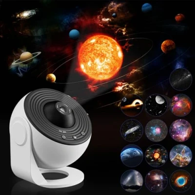 Image de Projecteur Galaxie d&#039;étoiles Planétarium avec 13 Disques Film HD, Lune, Système Solaire, Nébuleuse, Etoiles Ciel Lampe de minuterie, Angle Réglable 360