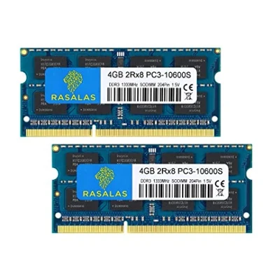 Image de Rasalas 8GB Kit (2X 4GB) PC3 10600 DDR3 1333 MHz SODIMM 204Pin CL9 1.5V Portable Mémoire RAM Upgrade
