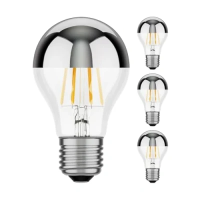 Image de ledscom.de 4 ampoules LED E27, A60, blanc chaud (2700 K), 6 W, 667lm, miroir de tête (argent)