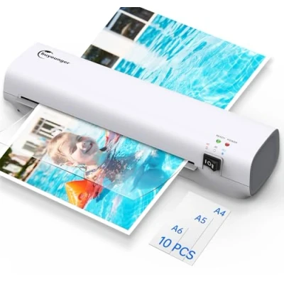 Image de Plastifieuse A4, Thermique et Froid Machine à Plastifier avec 10 Pochettes de Plastification, Laminage rapide, pour Usage Domestique, Bureau, école