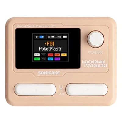 Image de SONICAKE Multi Effets Pédale guitare 9 modules d&#039;effets 100 préréglages 20 amplis/cabines Processeur pour OTG Interface audio USB BT avec APP Pocket Master (Rose)