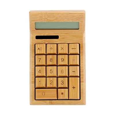 Image de Calculatrice de bureau en bambou à 12 chiffres avec écran LCD et rouleau papier piles