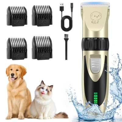 Image de YAZEKY Tondeuse Chien Professionnelle, Sans Fil Poil Long Epais avec Ecran LCD et 4 Peignes de Limite, Animaux à Lame étanche, Toilettage pour Compagnie Chat