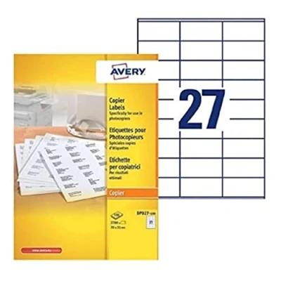 Image de AVERY Boite de 2700 étiquettes autocollantes multi usages, Format 70 x 31 mm, Impression copieur, (DP027 100)