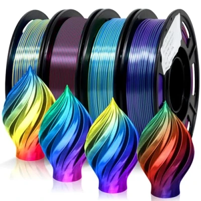 Image de Eono filament PLA de coextrusion triple couleur 1,75 mm pour imprimante 3D et stylo 3D, multicolore comme l&#039;arc en ciel, 2,2 lb (1 kg).250 g * 4 paquets