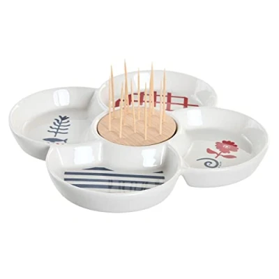 Image de Set d&#039;apéritif DKD Home Decor Bleu, Blanc, Rouge Grès 22x22x7 cm Design Contemporain