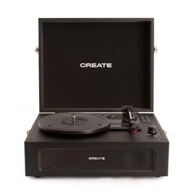 Image de CREATE/Record Player Compact/Platine rétro Noir/avec Bluetooth USB, SD, MicroSD et Mp3, 6W, 3 Vitesses de Lecture