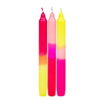 Image de Talking Tables Lot de 3 bougies effilées non parfumées Rose fluo Orange et jaune, Sherbut en Marbre