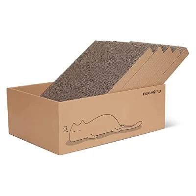Image de FUKUMARU Chat Grattoir Carton 5 PCS avec Boîte, Réversible Cat Scratch Pad, Kitty Ondulé Lit