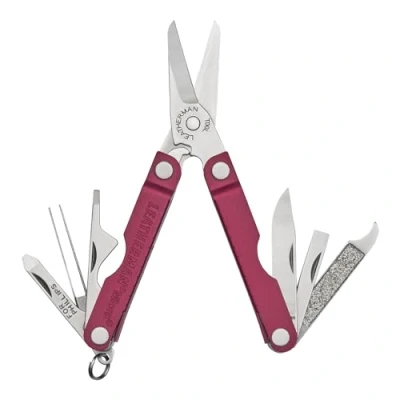 Image de Leatherman Micra Outil multifonction en acier inoxydable avec ciseaux à ressort et 9 autres outils pour la vie quotidienne Idéal comme porte clé couleur Cerise noire