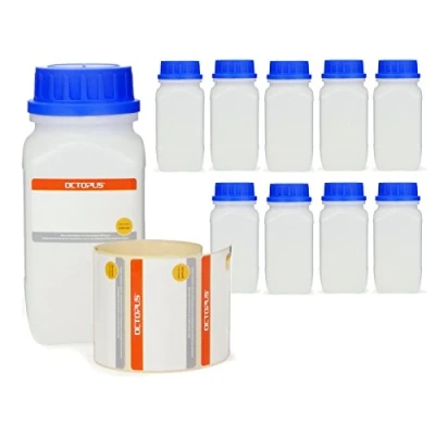 Image de Octopus Lot de 10 bouteilles 500 ml à col large avec bouchon vis, produits chimiques, laboratoire couvercle comme récipient rangement pour laboratoire, cuisine