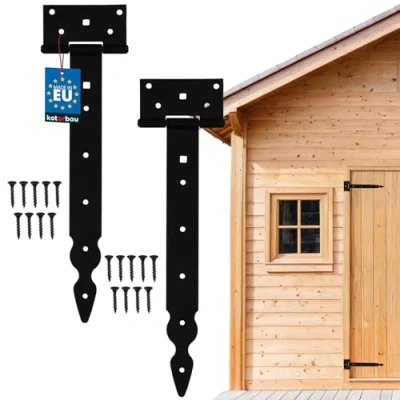 Image de Charnières de porte acier galvanisé en T Construction stable et robuste plaquée poudre 2pcs 300 mm KOTARBAU