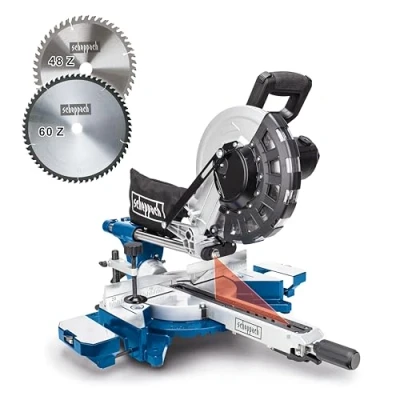 Image de Scheppach Scie à onglets avec démarrage progressif &amp; laser HM254 2000W lame Ø255mm Largeur/hauteur de coupe : 340mm x 90mm radiale 2ème incluse