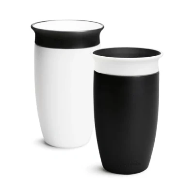 Image de Munchkin Miracle 360 12+ Month 10oz Baby Sippy Cups (2 Pack). Free Flow Beaker for Toddlers. Trainer Cup, BPA Free, Spill Dishwasher Safe Water Bottle with Easy Grip Handles. (Black/White)