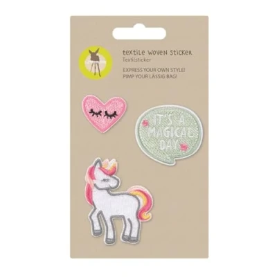 Image de Lässig Mixte Enfant Textile Woven Sticker Stick On Unicorn, Rose / Blanc Vert, Taille Unique