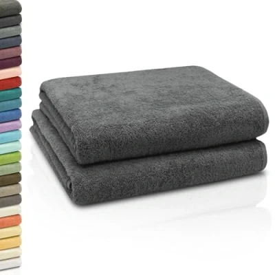 Image de ZOLLNER Set de 2 Serviettes Bain, Douche, 100x150 cm, Coton, Graphite