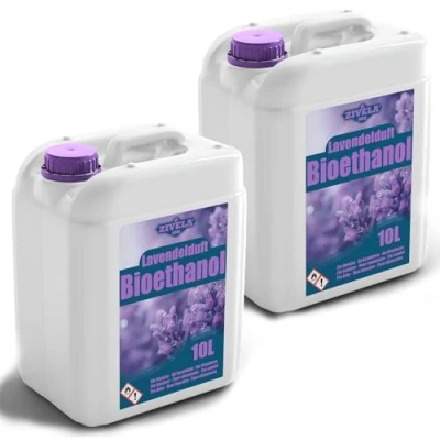 Image de bioéthanol 96,6 % 20 l Alcool bio Parfum lavande 2 x 10 pour cheminée, cheminée de table, au Combustion propre, sans fumée, flamme vive