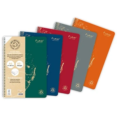 Image de Forever 68406C Un Cahier à Spirale 100% Recyclé (une Marque de Clairefontaine) A4 21x29,7 cm 120 Pages Détachables Lignées Papier Blanc 90 g Couverture Carte Recyclée